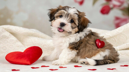 Adorable Valentine Havanese Puppy with a Sweet Red Heart"