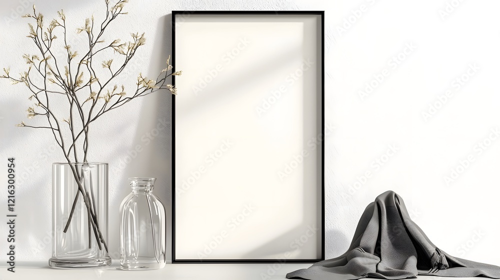 Poster elegant and contemporary interior scene with a minimalist iso a paper size frame mockup displayed on