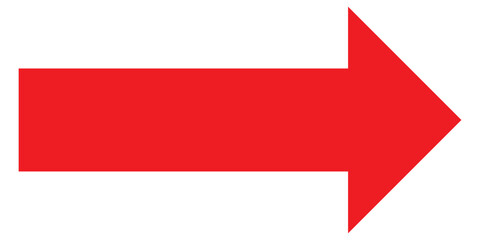Red large forward or left pointing solid long arrow icon sketched as vector symbol
