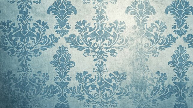 Fototapeta Vintage blue wallpaper with intricate, ornate patterns and muted tones.