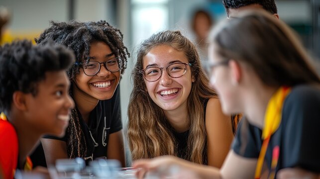 Group of students from diverse backgrounds participating in a science project, discovery and teamwork 
