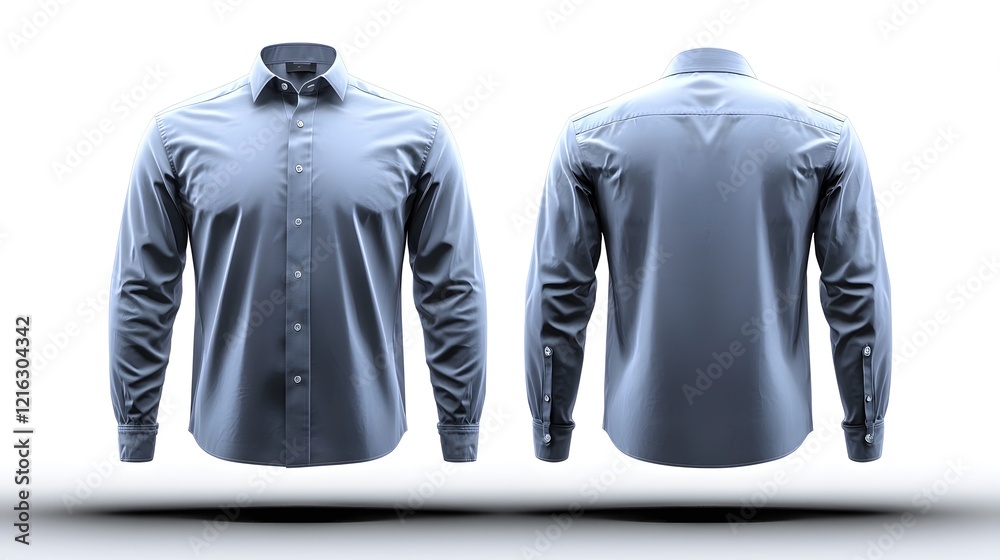Poster crisp and refined professional blue button up shirt mockup with front and back views perfect for bra