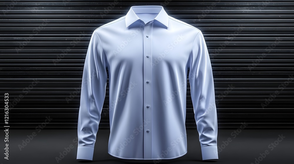 Poster mockup of a soft blue button up shirt displayed in a blank contemporary background perfect for showc