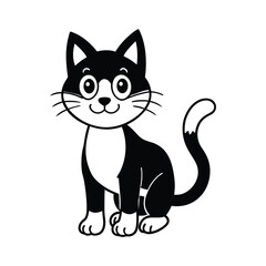 Playful vector illustration featuring a cartoon cat in line art