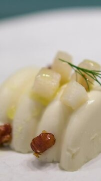 molecular cuisine miniature dishes dessert or pate gelatinous substance