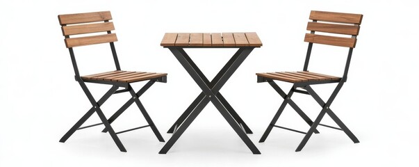 Rustic-modern foldable bistro set blending wood and steel elements