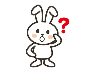 疑問に思うかわいい白いうさぎさんのイラスト