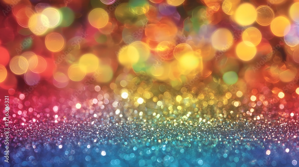 Poster vibrant rainbow glitter textured background featuring rich sparkling hues and a glossy dazzling fini