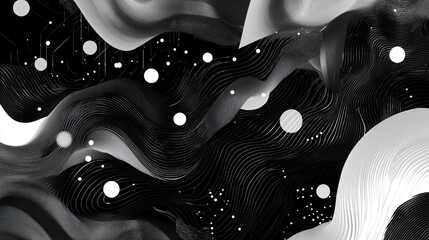 Binary data intertwined with geometric, futuristic patterns.