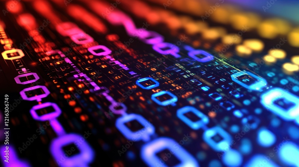 Poster binary digits transitioning into futuristic, dynamic particles.