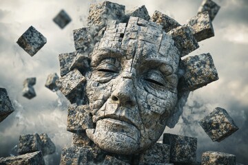 Obraz premium A surrealistic depiction of the head of a human made from small pieces