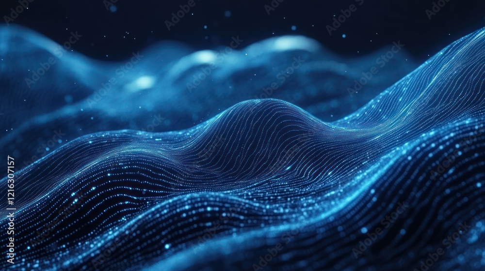 Poster blue binary background showcasing dynamic technological flow.