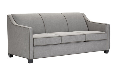 A sofa in a minimalist design with wooden legs + clipping path. The sofa is isolated on a White background.