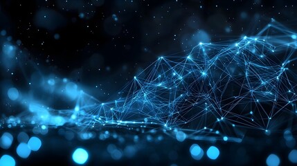 Intelligence Neural Network System with Glowing Blue Lights and Intricate Connections Symbolizing Data Processing and Machine Learning in a Modern Futuristic Digital Background