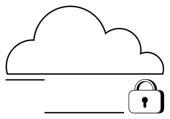 Large cloud outline paired with a padlock icon representing secure cloud storage. Ideal for technology, cybersecurity, privacy, cloud computing, data protection, digital systems, online safety