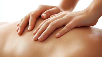 Naklejka premium Close-up of medical massage hands applying pressure on injured areas on solid white background, single object