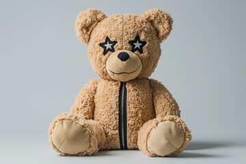 Obraz premium A teddy bear sitting alone with star icons for eyes