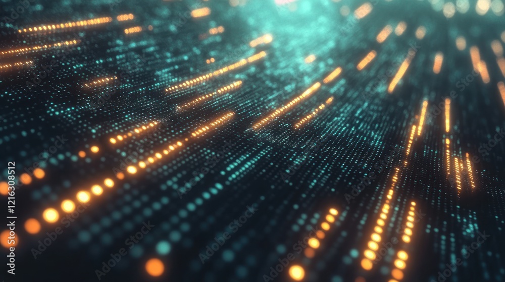 Poster digital binary code forming a sleek, futuristic pattern.