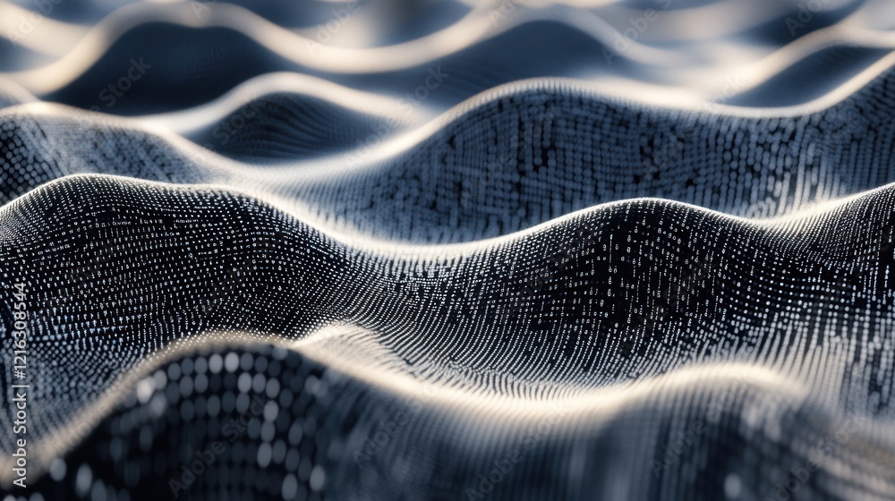 Poster digital binary code mapped on an abstract, minimalist grid.
