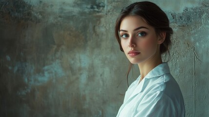 Fototapeta premium Doctor portrait with a minimalist studio background.