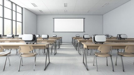 Education integrated with immersive virtual reality experiences on solid white background, single object