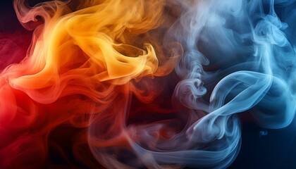 Fototapeta premium Dynamic smoke-like swirls of orange, blue, and purple colors merge to create a surreal and fluid design