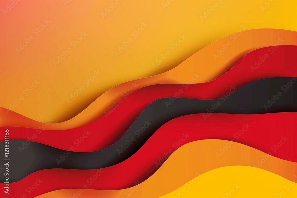 Aufkleber Colorful abstract background featuring flowing wavy shapes in shades of red, black, and orange, creating a dynamic and visually appealing design