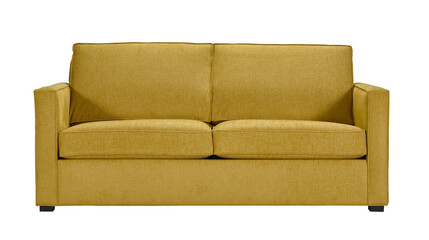 A sofa in a minimalist design with wooden legs + clipping path. The sofa is isolated on a White background.