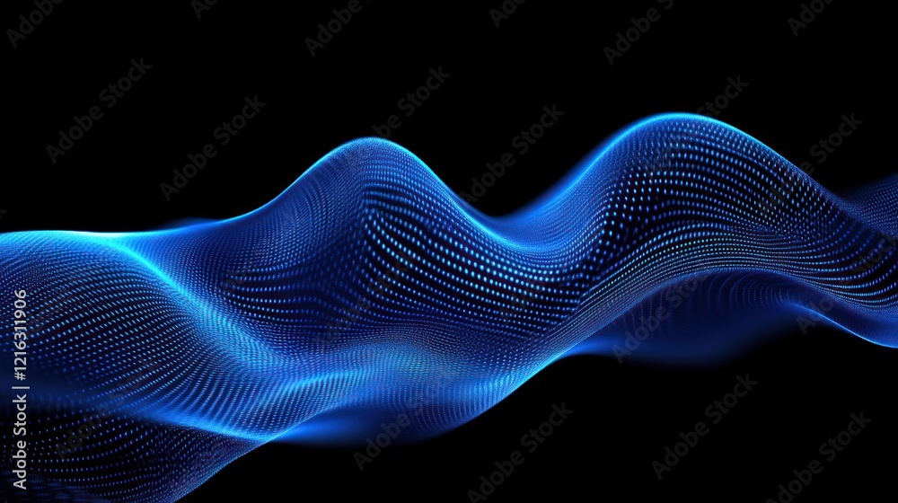 Poster Flowing blue binary data creating a dynamic motion design.