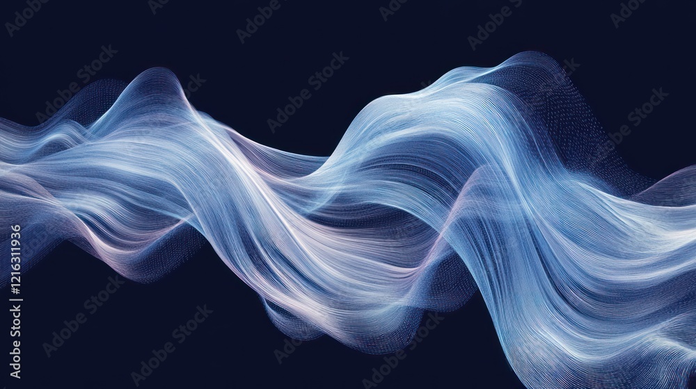 Poster Flowing blue binary data creating a dynamic motion design.