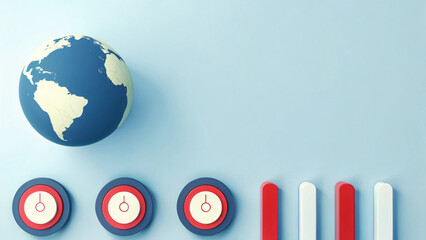 3D illustration of globe with buttons and bars, symbolizing global connectivity and data visualization