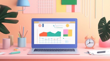 Laptop displaying niche industry success metrics.