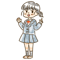 勉強を教えている風の女学生のイラスト、手描き風、水彩風