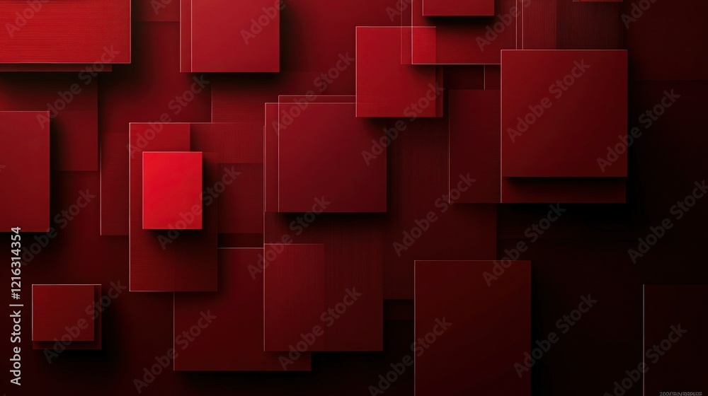 Poster a dark red geometric background dominated by bold squares and rectangles arranged asymmetrically. th