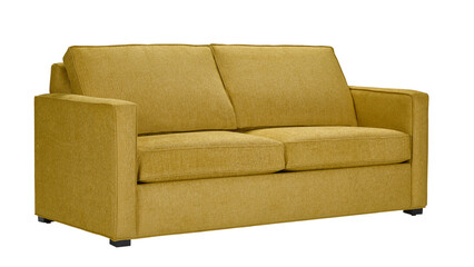 A sofa in a minimalist design with wooden legs + clipping path. The sofa is isolated on a White background.
