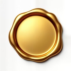 Golden wax seal on transparent background. Isolated illustration. Antique vintage style. Blank space. Elegant design element. Suitable for certificate, letter, mail. Represents quality, security,