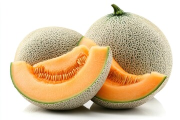 Fresh cantaloupe fruit isolated on a white background.