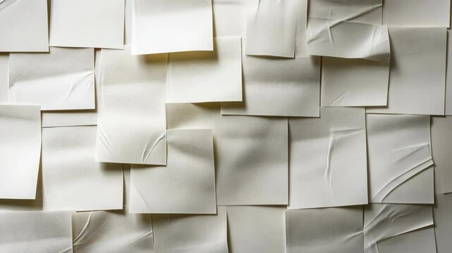 Blank sticky notes arranged on a textured surface create a minimalistic background for ideas and reminders