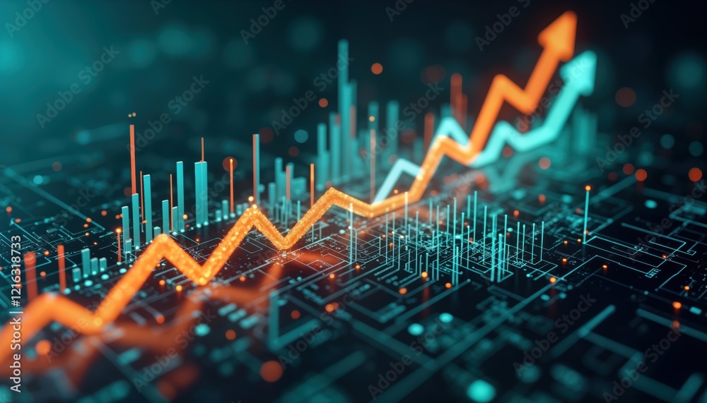 Aufkleber futuristic tech graph shows upward trend. digital chart displays business growth. abstract tech back
