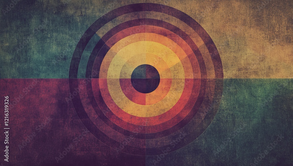Poster vintage concentric circles design on textured background.