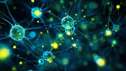 Microscopic view of interconnected neurons, glowing synapses.