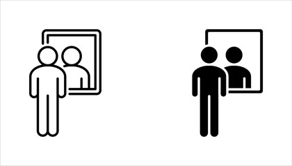 Mirror icon set. Person standing in front mirror of reflection sign. vector illustration on white background