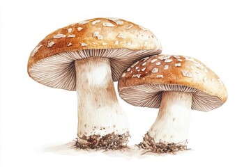 Simple watercolor shiitake mushroom, isolated on a white background.