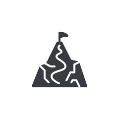 A flag a top a mountain top vector icon.