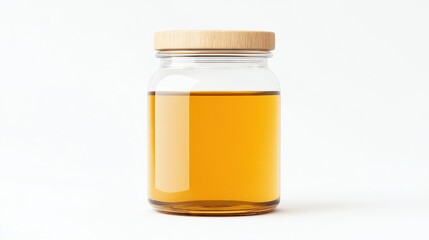 A glass jar filled with golden liquid.