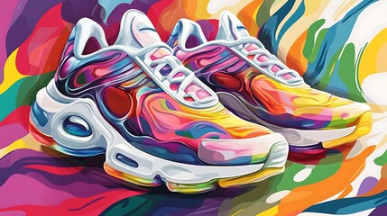 Urban Steps: Stylized Digital Artwork of Fashionable Sneakers with Dynamic Design