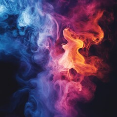Fototapeta premium Colorful Abstract Smoke in Blue and Orange Tones.Abstract image of colorful swirling smoke blending vibrant blue and orange hues on a dark background.