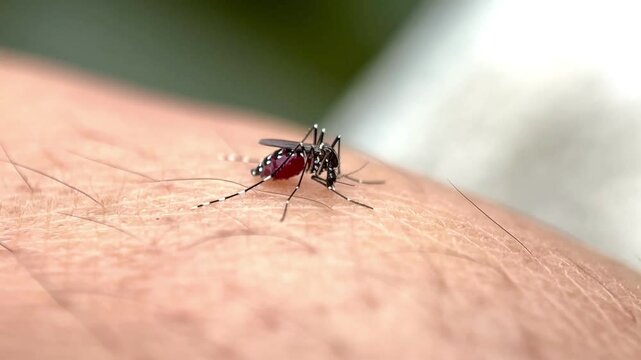 Mosquitoes suck human blood, mosquito footage sucks blood in the human body