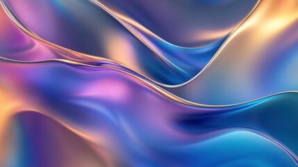 Abstract iridescent waves, digital art, smooth flowing colors, vibrant hues, modern background