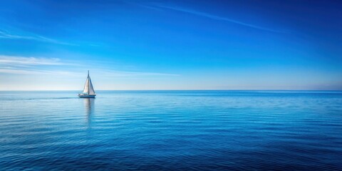Obraz premium Serene blue ocean horizon with sailboat in the distance, tranquil atmosphere, boat on water, tranquil atmosphere